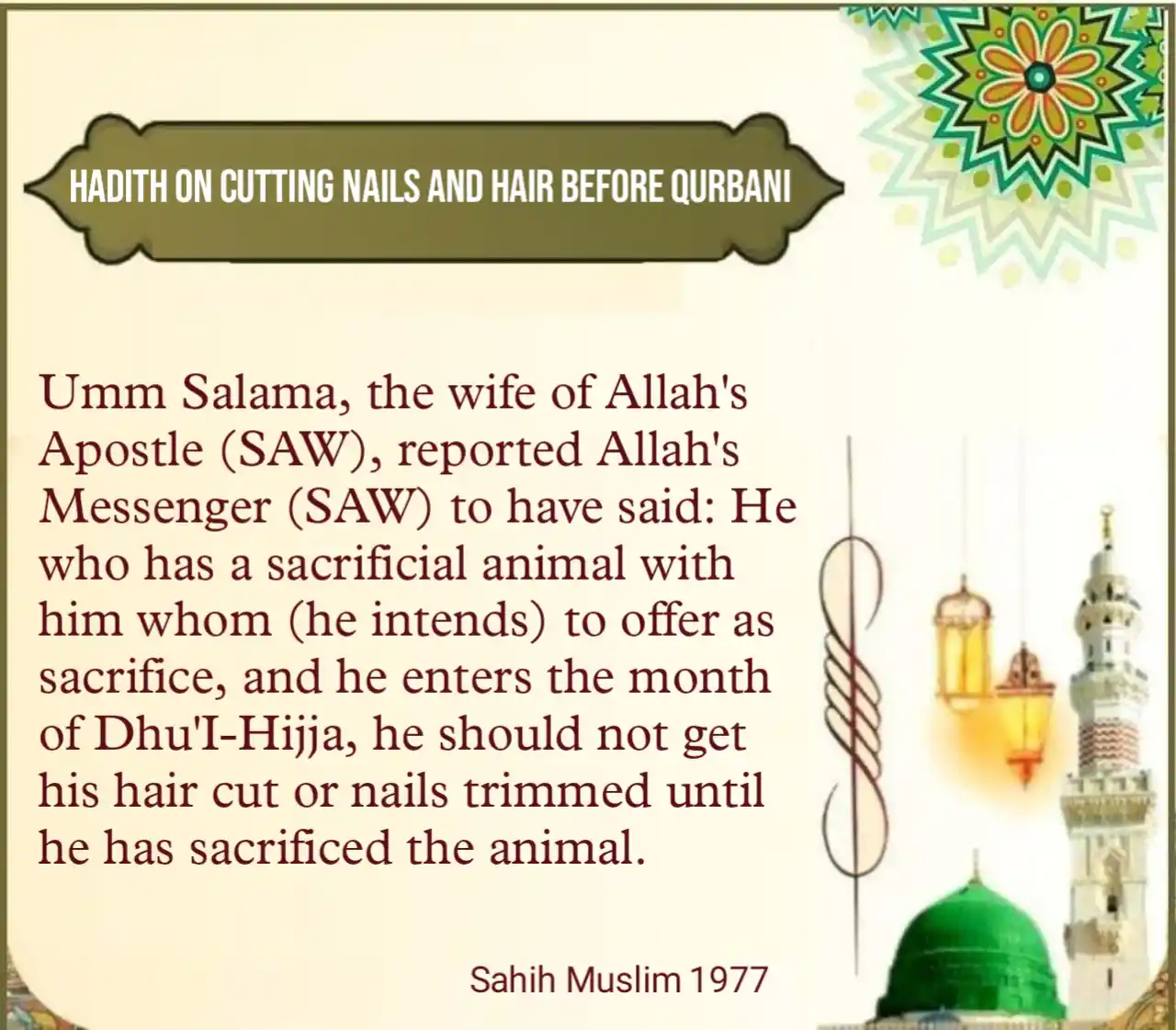 Hadith On Cutting Nails And Hair Before Qurbani In English