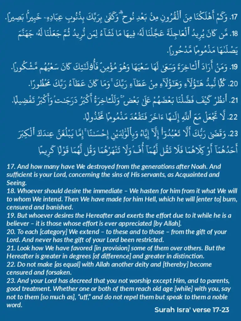 Surah Al Isra Ayat 17 23 Translation With Tafsir