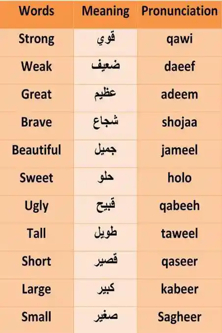 List Of Arabic Adjectives To Describe A Person
